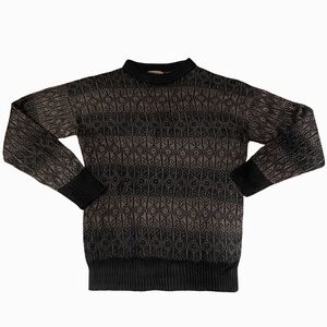 Vintage 90’s Handknit Grandpa Sweater • Brown and Black • US Small